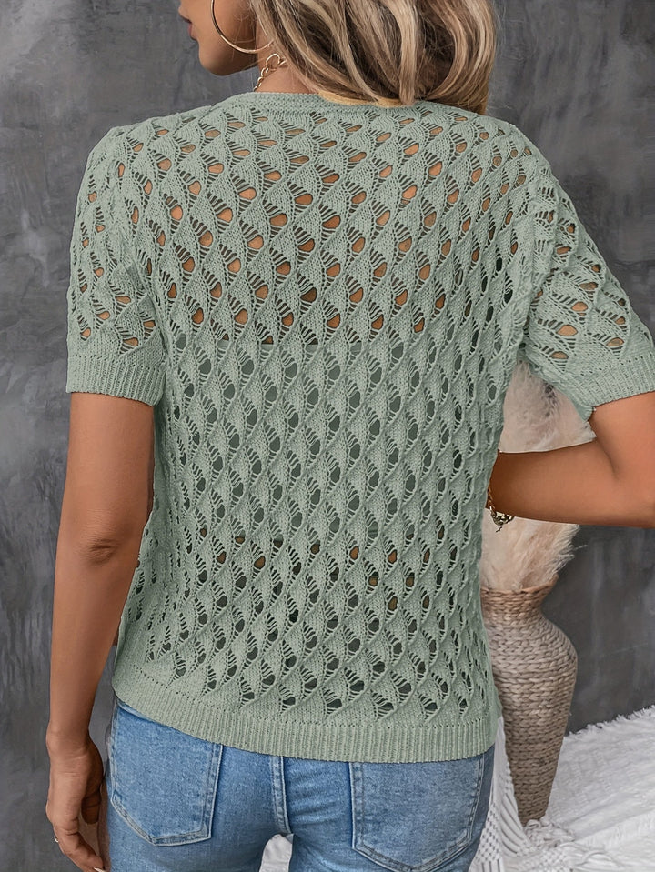 Angelique - Elegante Jersey De Manga Corta Con Encaje Y Escote En V