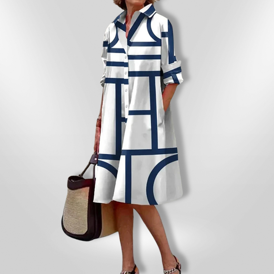 Lynna - Vestido Midi Informal Con Bolsillos Y Botones