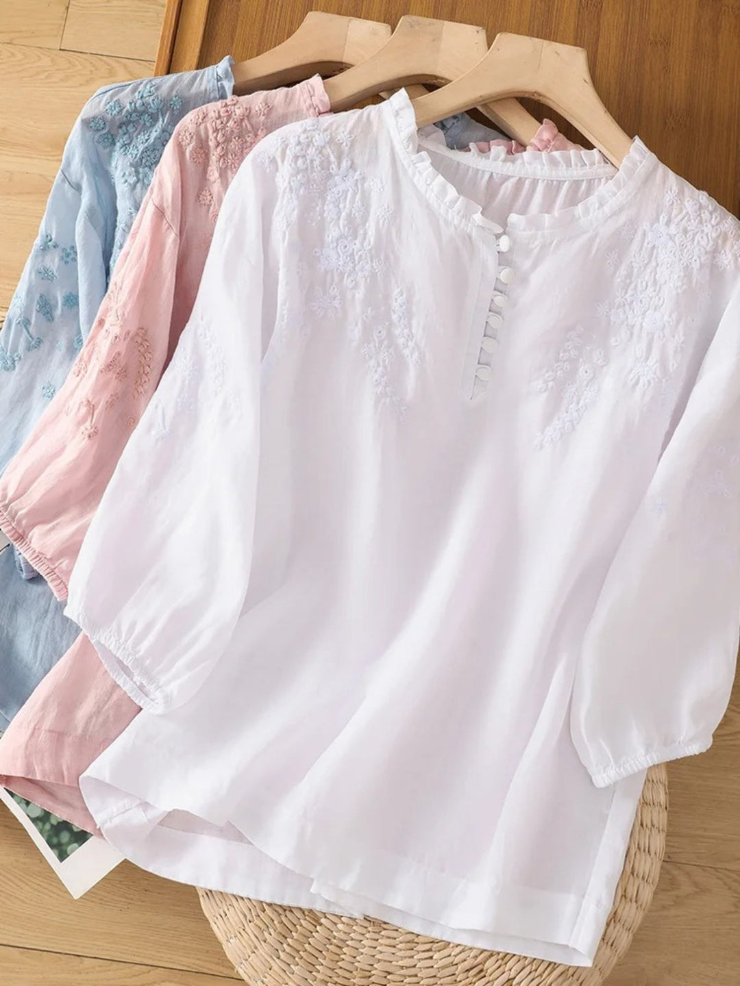 Kissina - Blusa De Algodón y Lino Bordada