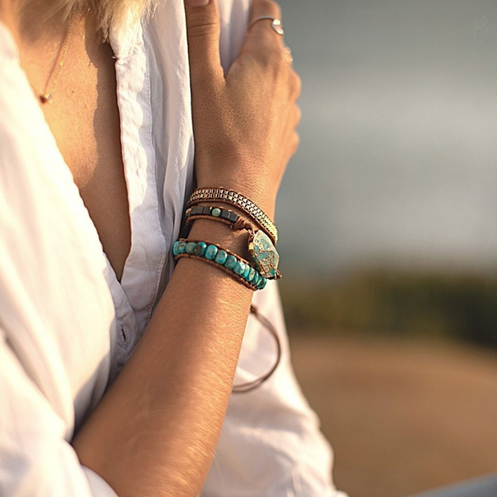 Natilda - Pulsera de Turquesa y Jaspe con Envoltura Curativa