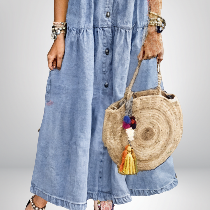 Leokadia - Vestido de Denim Suave Con Botones