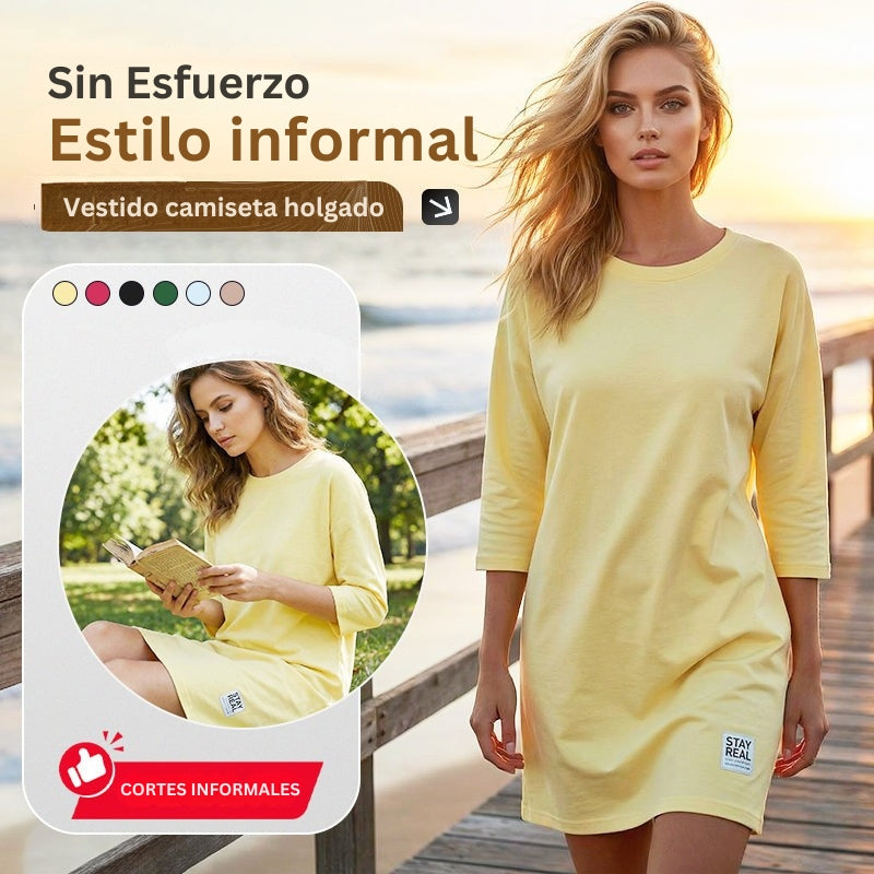 Sidsel - Elegante Vestido Camiseta Con Cuello Redondo