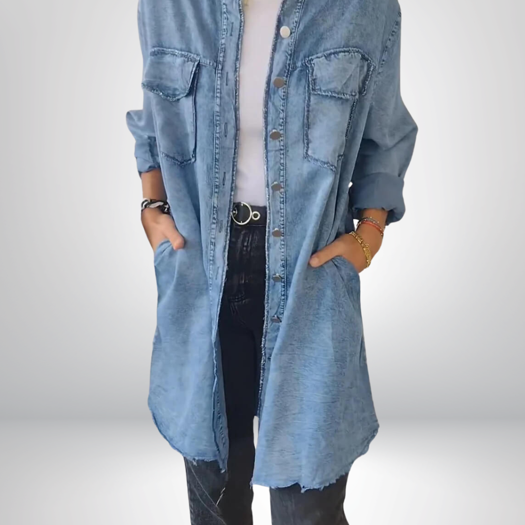 Krystyna - Chaqueta Vaquera Elegante De Manga Larga Con Cuello