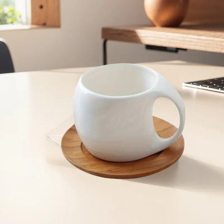 ClayHaven - Taza De Café De Cerámica Con Platillo de Madera