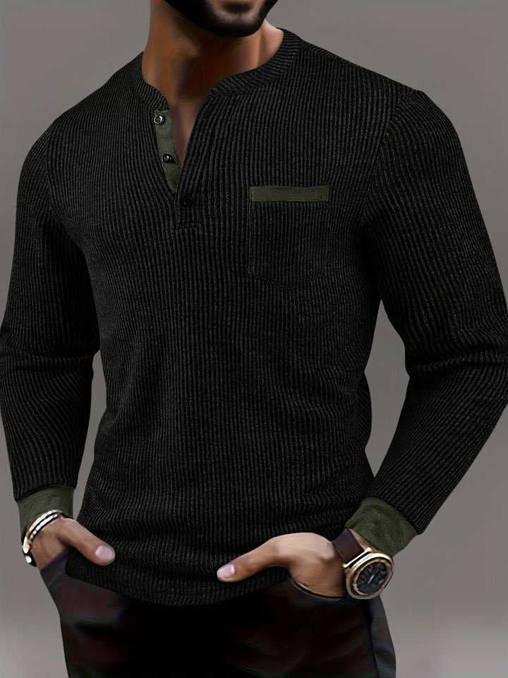 Deegan - Camisa Henley De Manga Larga Con Cuello a Rayas Y Textura