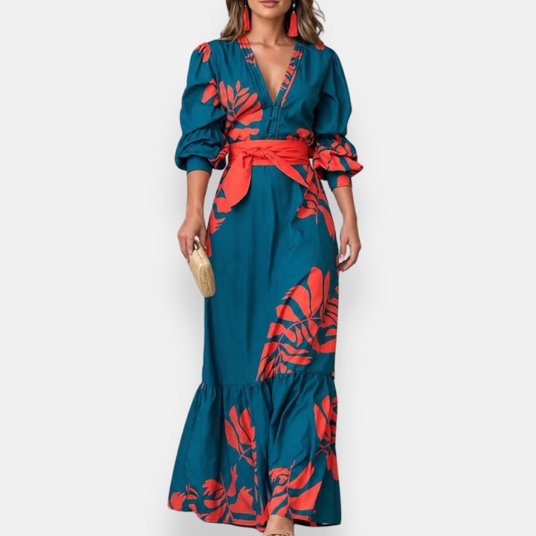 Hacire -  Vestido Largo Con Estampado Floral Tropical