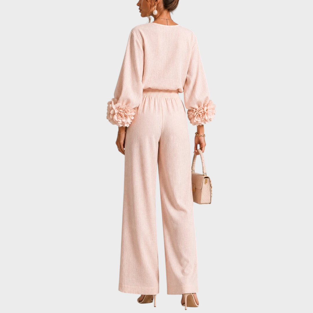 Mersada - Conjunto de Pantalón de Pierna Ancha y Manga Larga Con Puños Florales