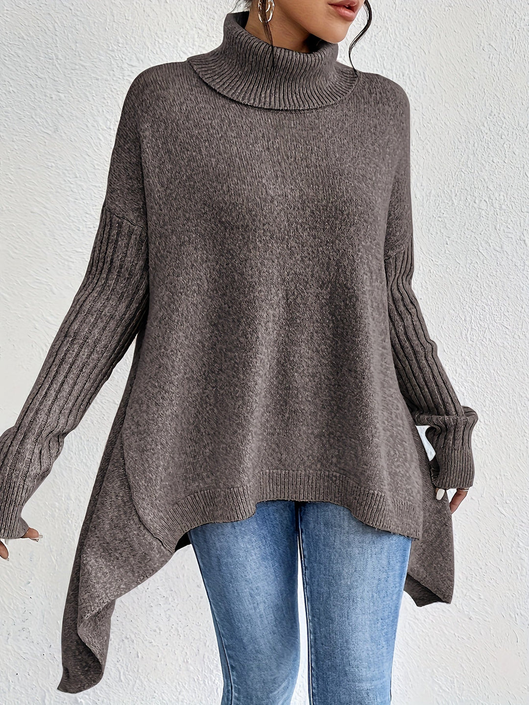Tahlia - Jersey Informal De Manga Larga y Cuello Alto