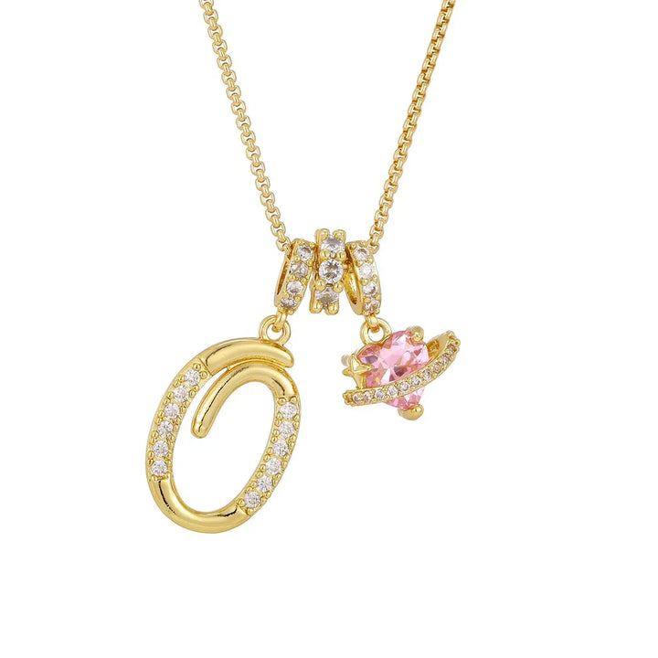 Nerute - Collar Con Inicial y Colgante de Corazón Rosa