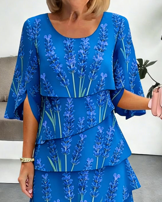 Liania - Vestido en Capas Con Estampado De Lavanda