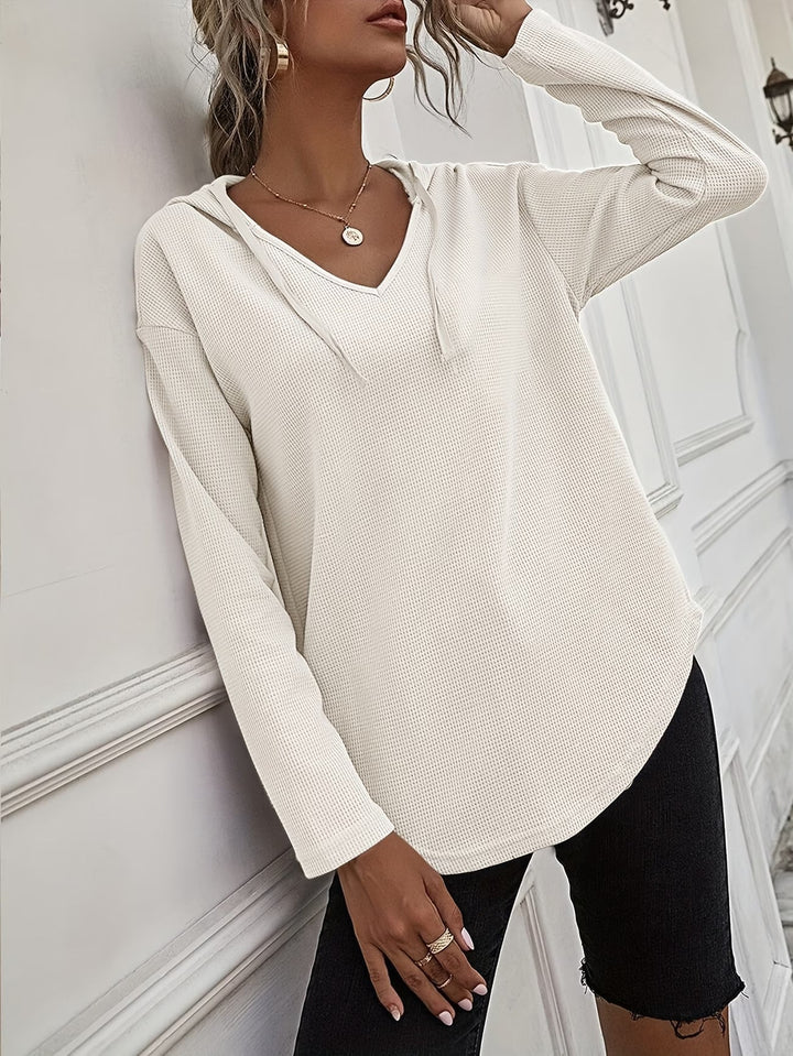 Seonie - Manga Larga Cuello en V Sudadera Con Capucha