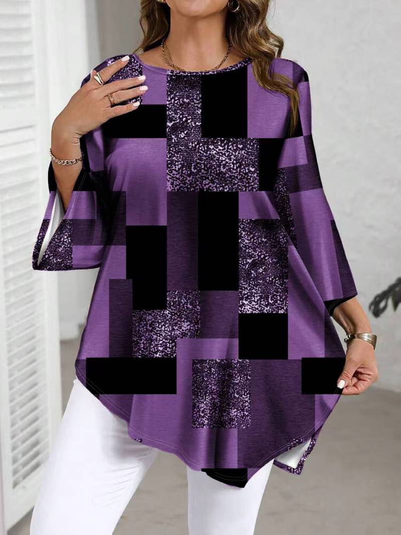 Nurit - Blusa Oversize Estampada a Cuadros Con Manga Corta