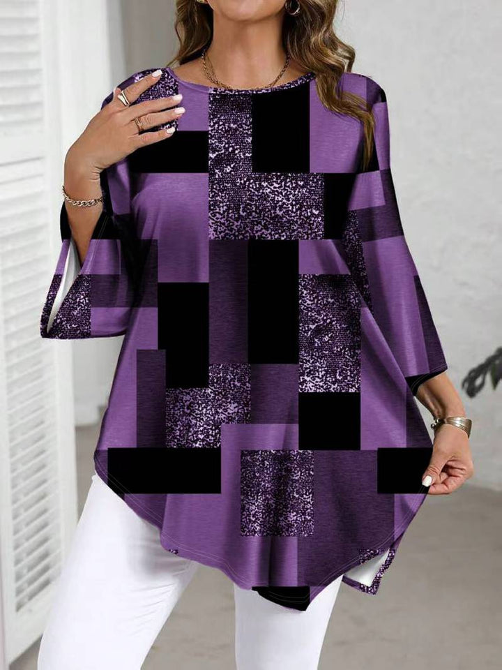 Nurit - Blusa Oversize Estampada a Cuadros Con Manga Corta