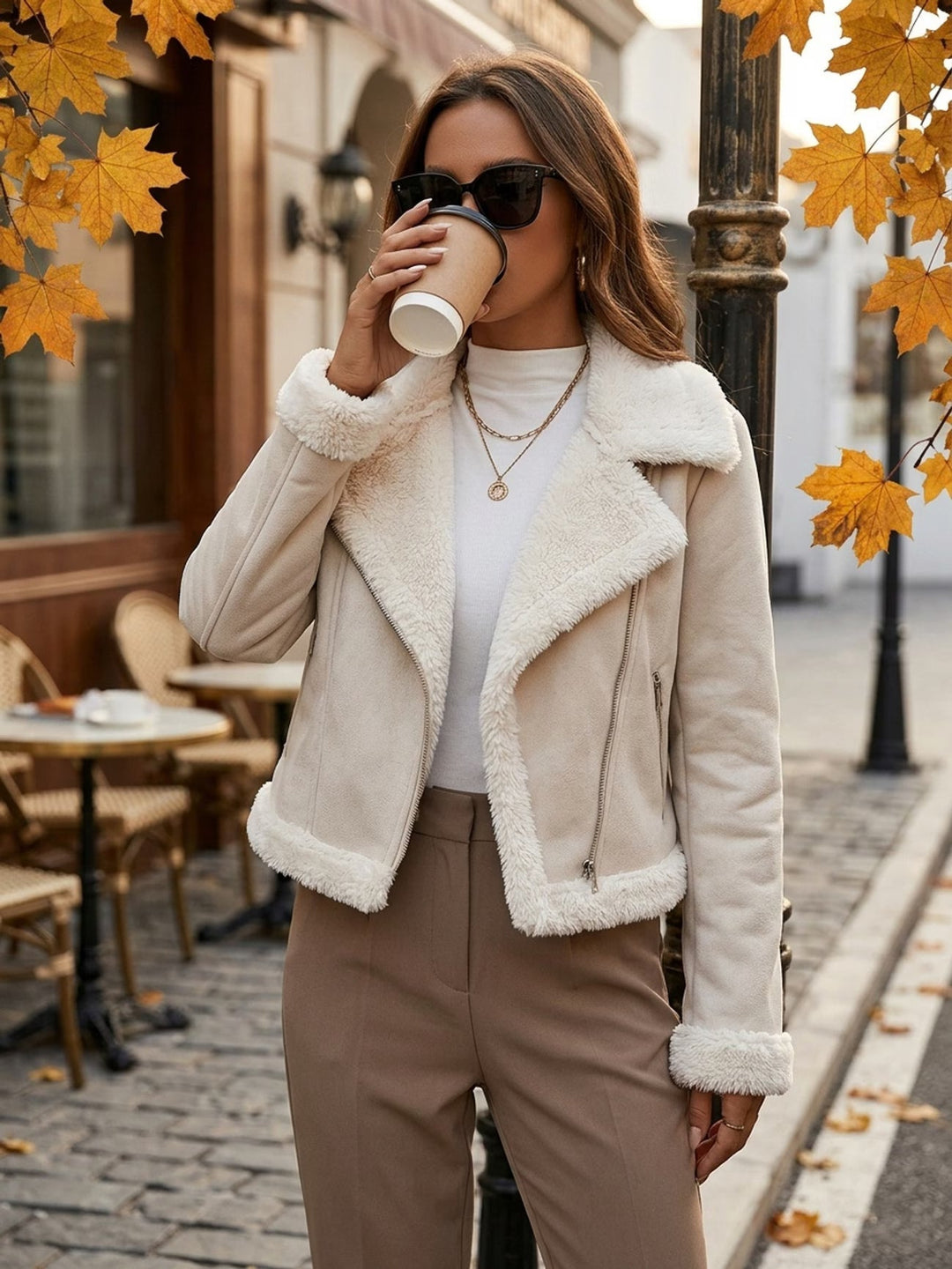 Eryka - Chaqueta De Manga Larga De Imitación De Piel