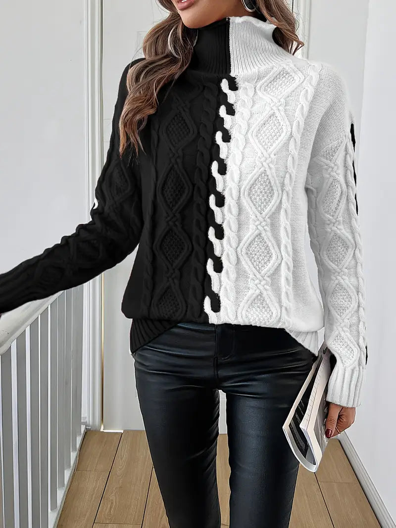 Leovia - Elegante Jersey De Cuello Alto a Rayas