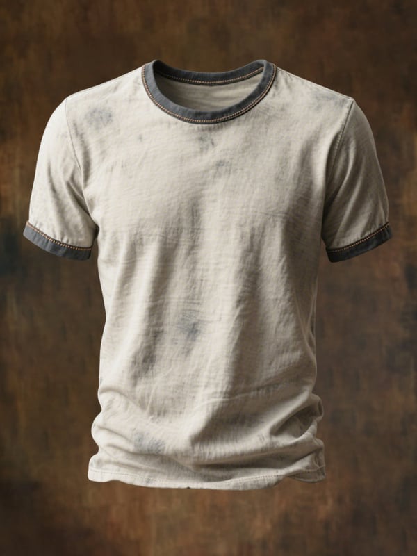 Camiseta De Manga Corta Con Cuello Redondo Para Hombre Diseño Retro Con Bloques De Color