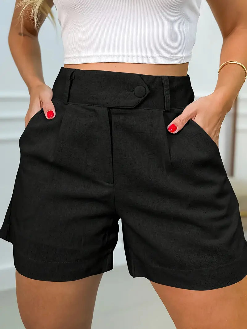 Annora - Pantalones Cortos Informales De Cintura Alta Con Botón