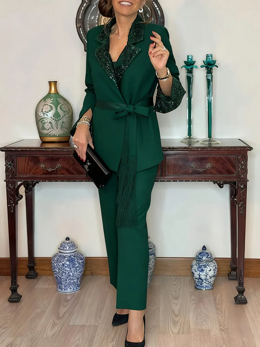 Nitzanit - Elegante Conjunto de Chaqueta y Pantalón de Dos Piezas
