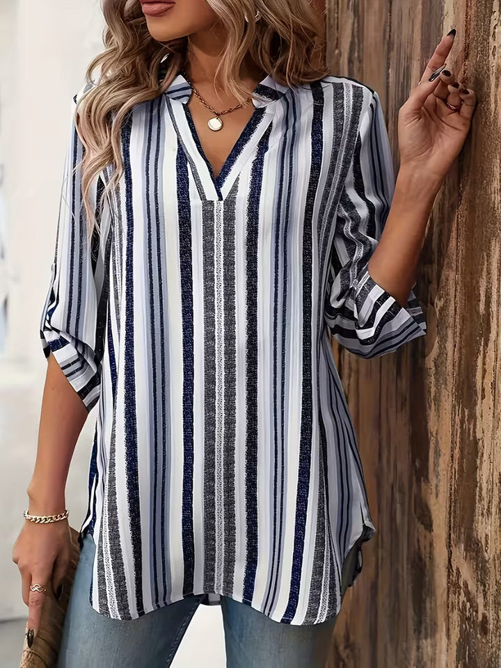 Elika - Camiseta Holgada a Rayas Con Cuello en V