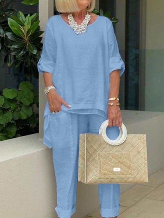 Danni - Traje Informal De 2 Piezas Con Cuello Redondo