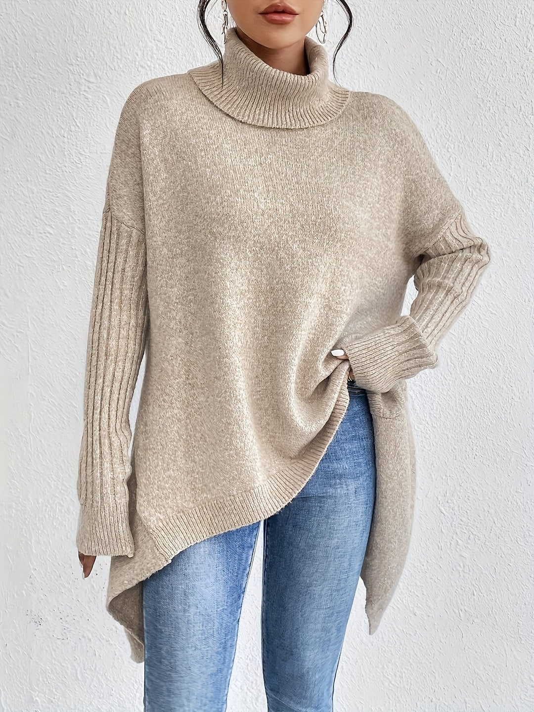 Tahlia - Jersey Informal De Manga Larga y Cuello Alto