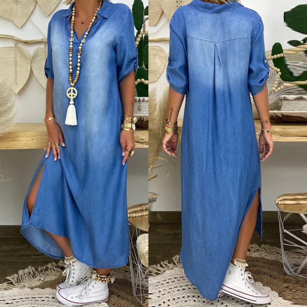 Korinna - Cuello En V Largo Vestido