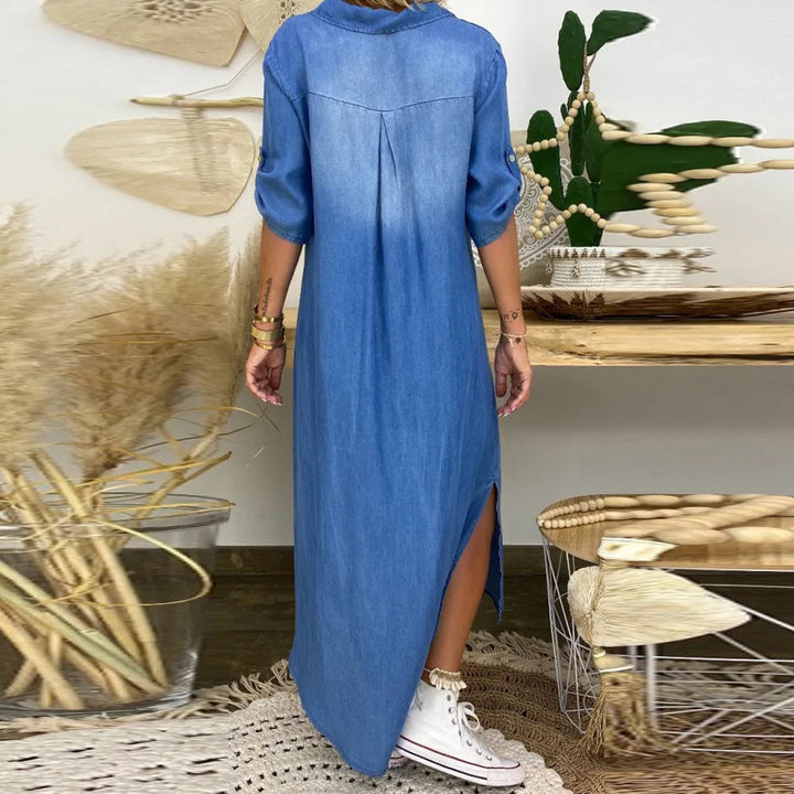 Korinna - Cuello En V Largo Vestido
