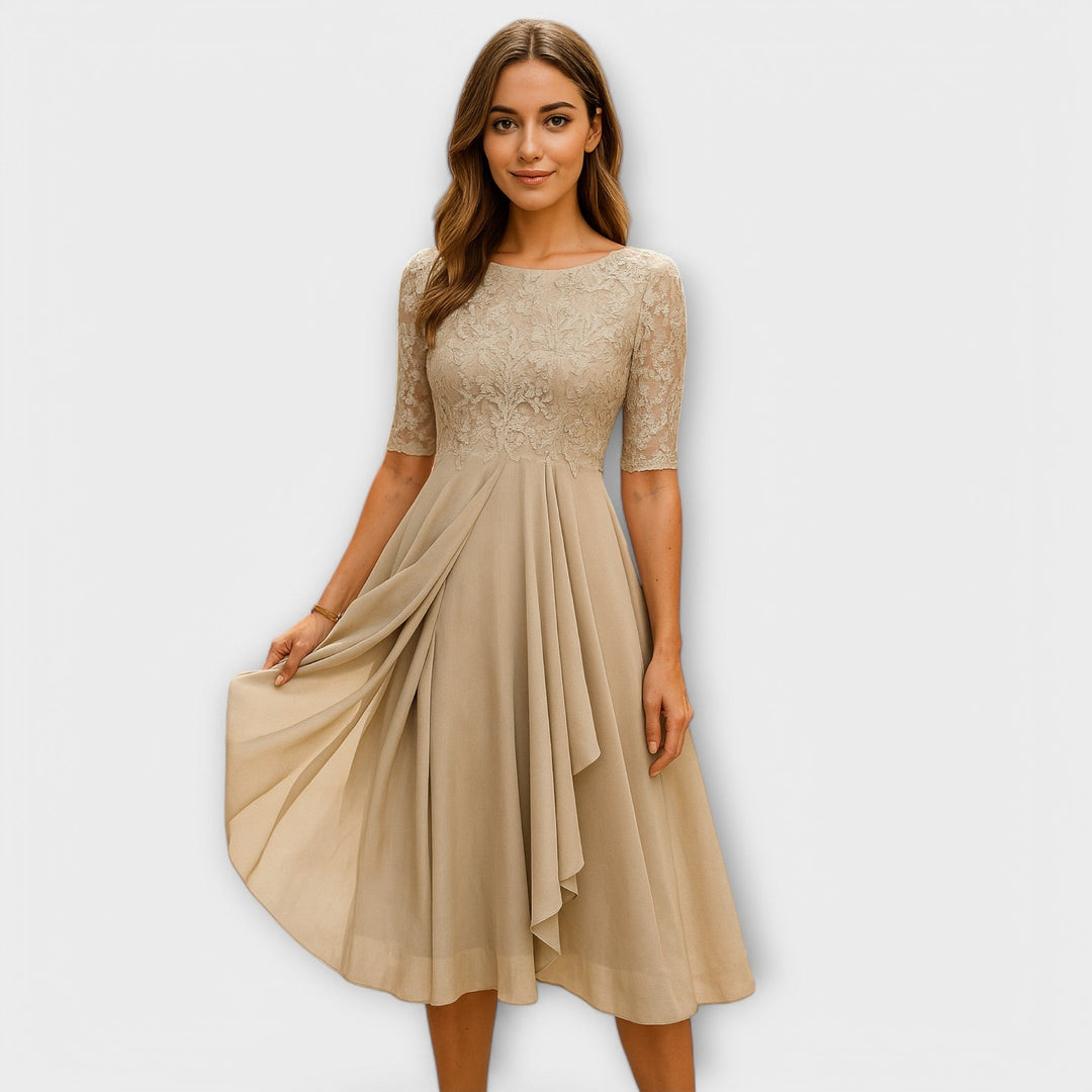 Martyna - Vestido Midi Con Mangas de Encaje