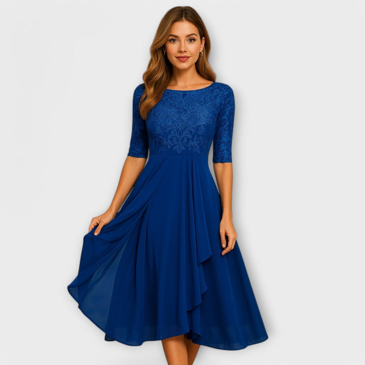 Martyna - Vestido Midi Con Mangas de Encaje