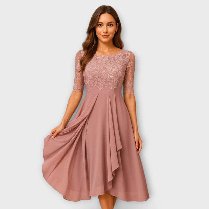 Martyna - Vestido Midi Con Mangas de Encaje