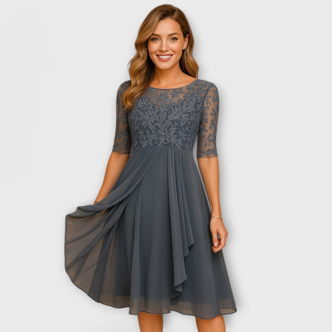 Martyna - Vestido Midi Con Mangas de Encaje