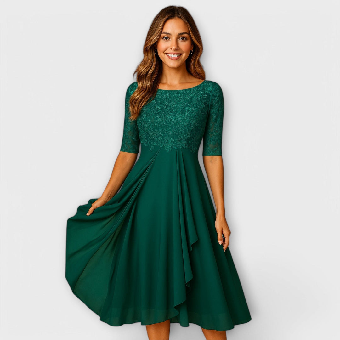 Martyna - Vestido Midi Con Mangas de Encaje