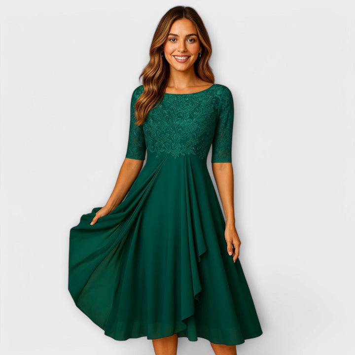 Martyna - Vestido Midi Con Mangas de Encaje