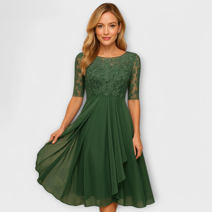Martyna - Vestido Midi Con Mangas de Encaje