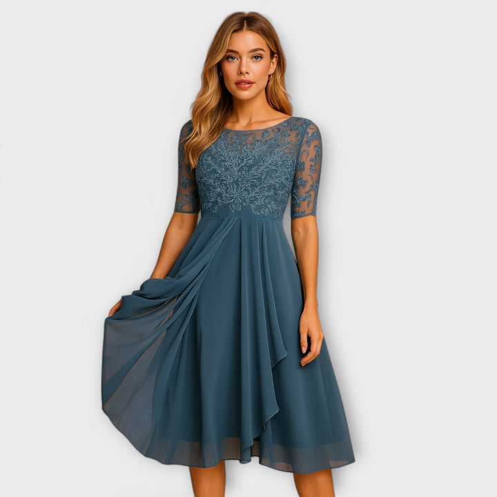 Martyna - Vestido Midi Con Mangas de Encaje