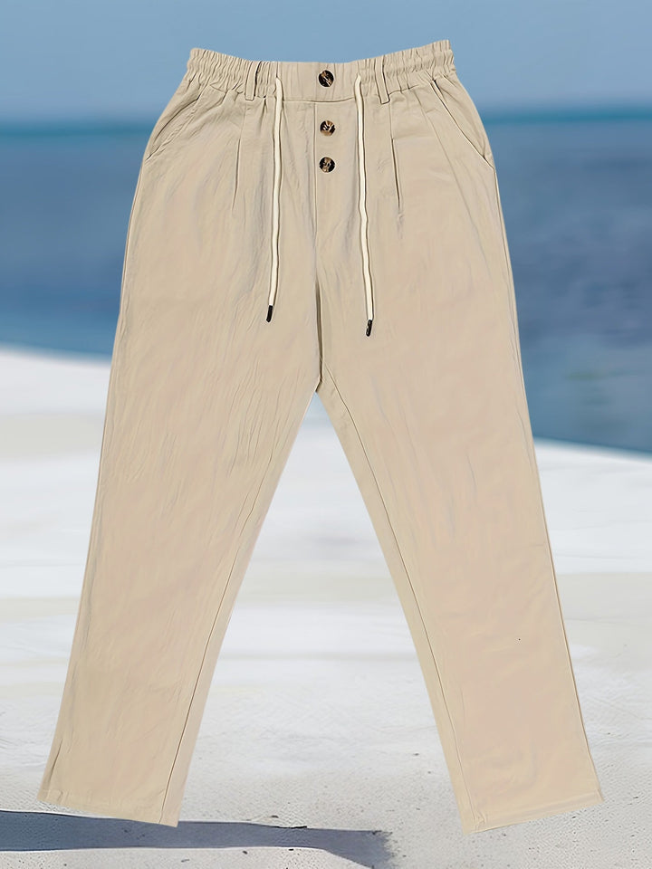 Aznar - Pantalón Elástico Informal De Lino