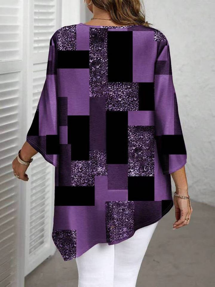 Nurit - Blusa Oversize Estampada a Cuadros Con Manga Corta