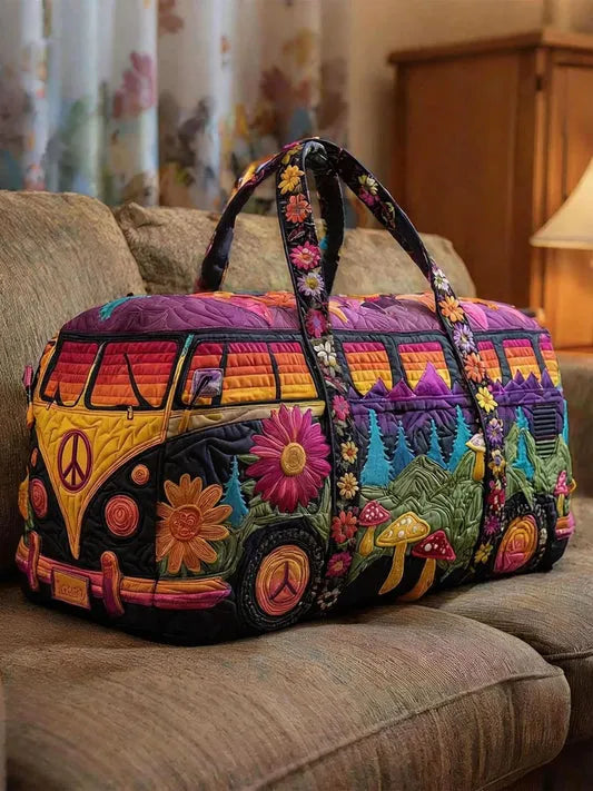 RetroBloom - Bolsa de Viaje Acolchada con Estampado Vintage de Autocaravana