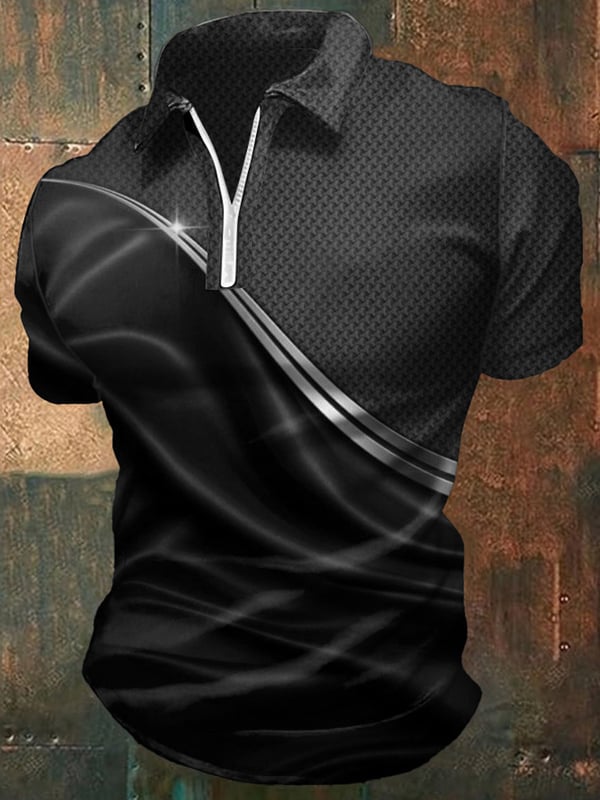 Polo Informal Con Cremallera Para Hombre Con Estampado Gráfico Degradado