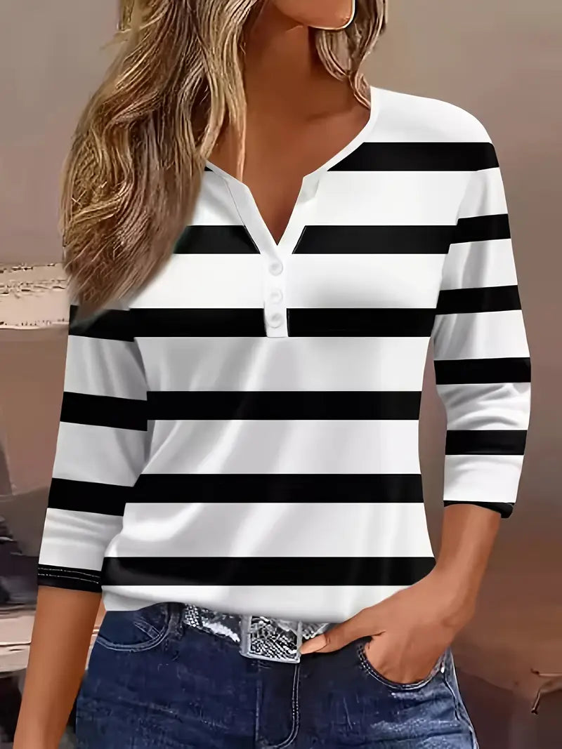 Dakota - Camiseta Informal Con Cuello En V Y Estampado A Rayas
