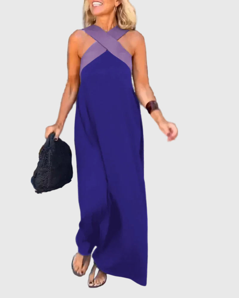 Frederikke - Elegante Vestido Largo Con Cuello Cruzado
