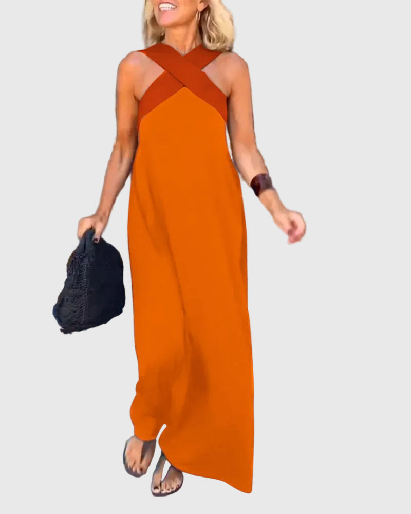 Frederikke - Elegante Vestido Largo Con Cuello Cruzado