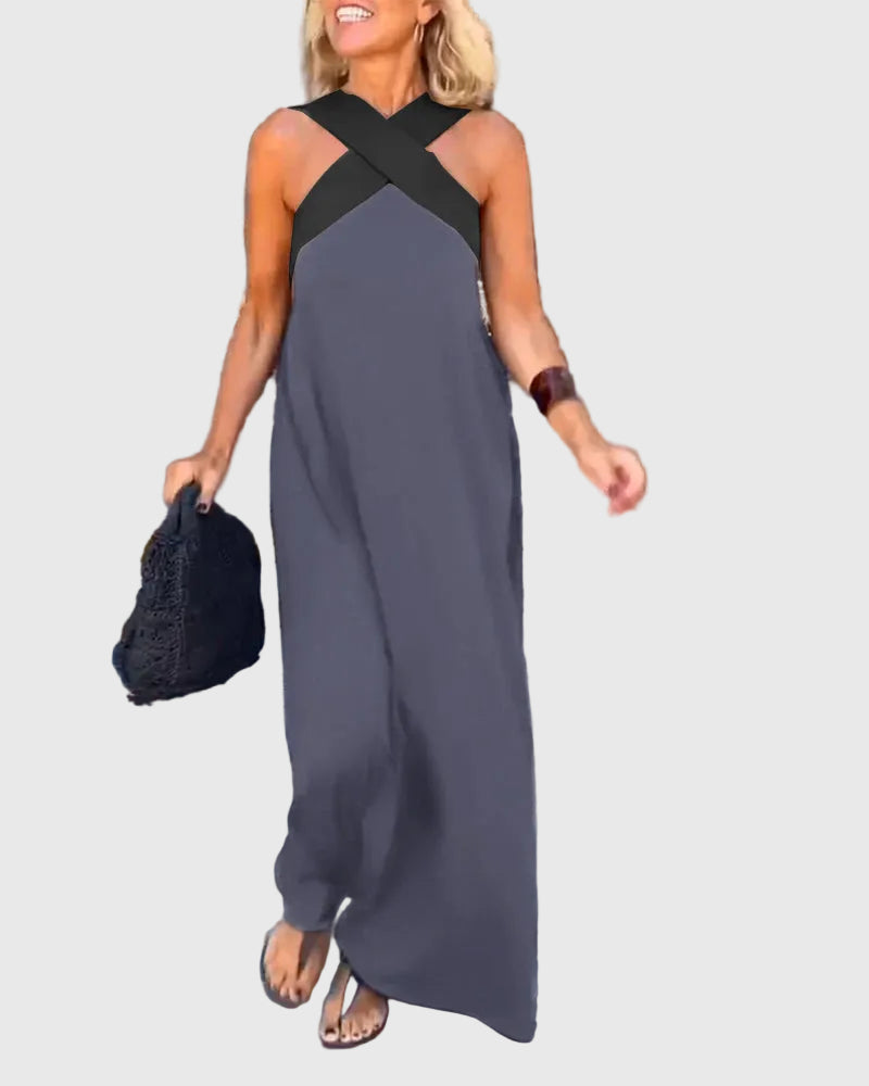Frederikke - Elegante Vestido Largo Con Cuello Cruzado