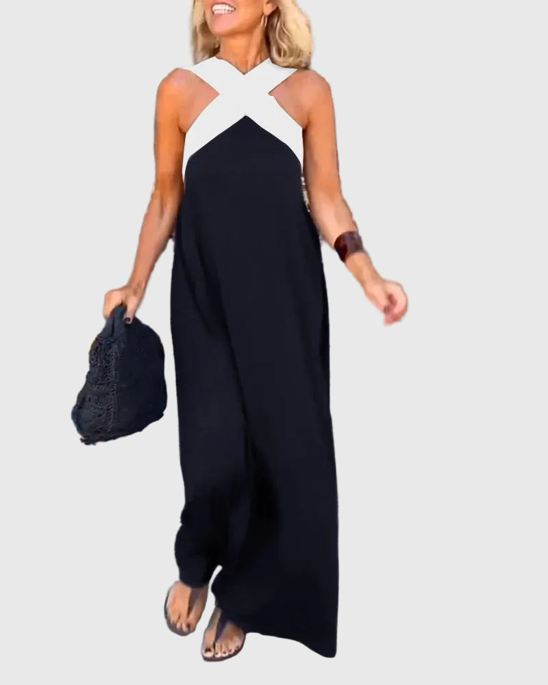 Frederikke - Elegante Vestido Largo Con Cuello Cruzado