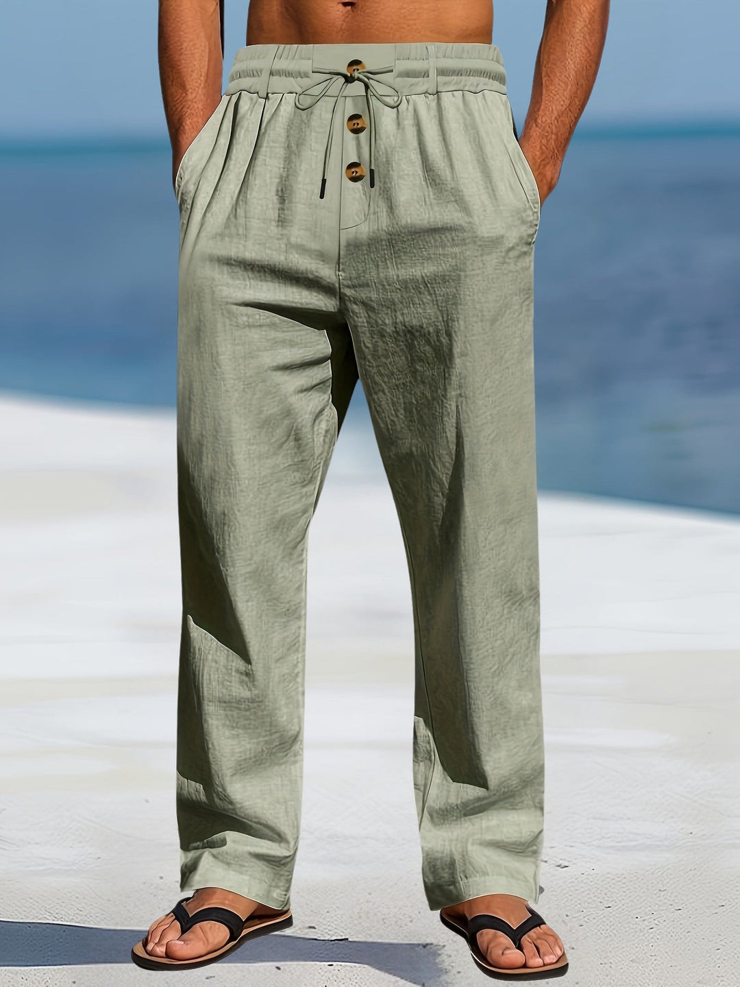 Aznar - Pantalón Elástico Informal De Lino