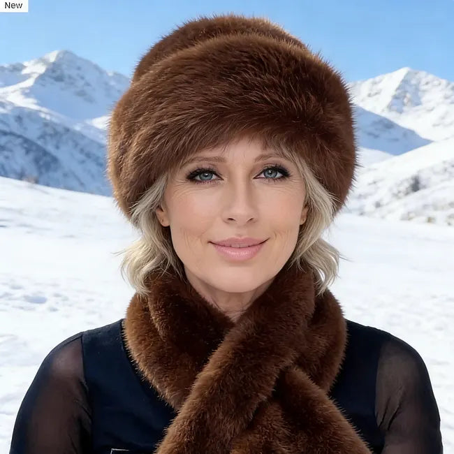 Eugenie - Conjunto de Gorro de Invierno Mullido y Bufanda a Juego