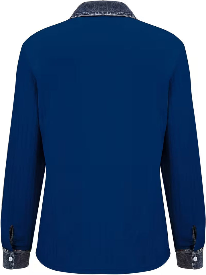 Eryna - Camiseta de Manga Larga Con Punto Trenzado y Cuello de Vaquero
