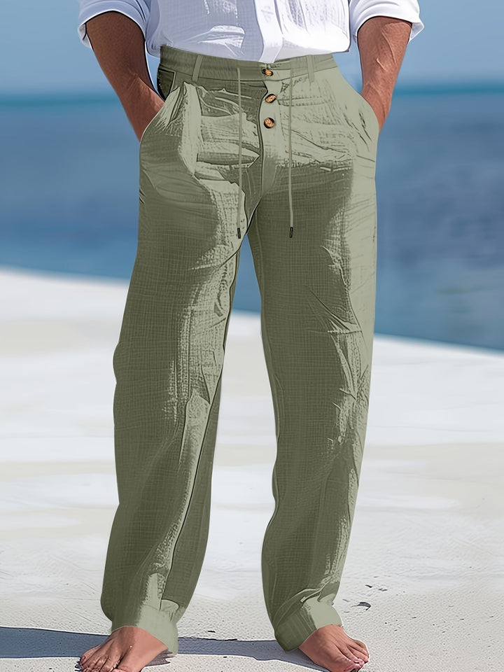 Aznar - Pantalón Elástico Informal De Lino