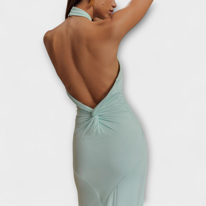 Meriam - Vestido Largo con Escote Halter y Estampado Slinky