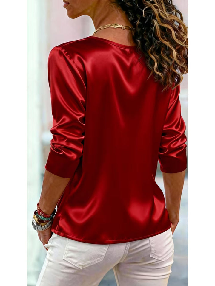 Belina - Blusa De Satén Con Cuello Cuadrado Y Botones